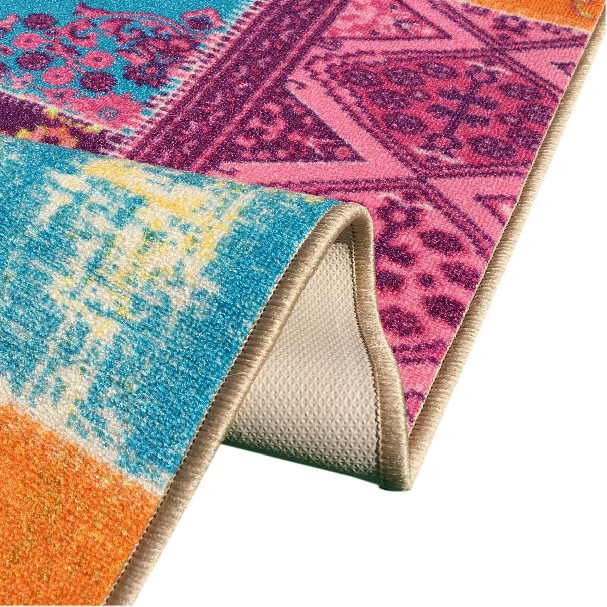 Custom Size Stair Hallway Runner Rug Rubber Back Non Slip Multicolor Patchwork