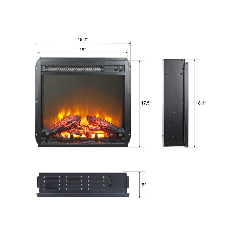 18'' electric fireplace insert, ultra thin heater with log set & realistic flame