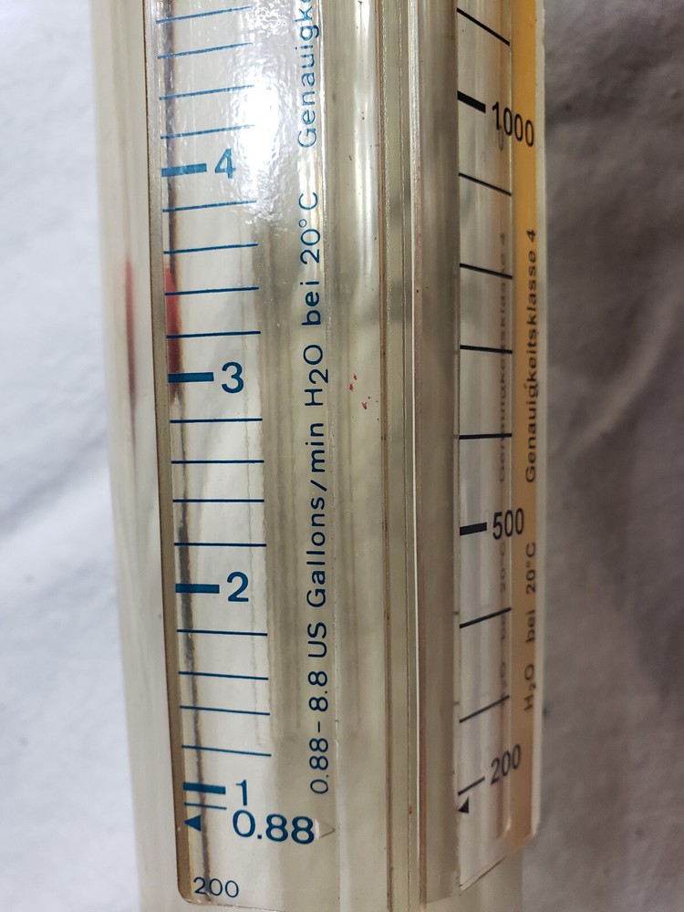 Flow Meter 200-2000 l/h, Conical Float, Variable Area , 16" long, 0.88-8.8 gpm
