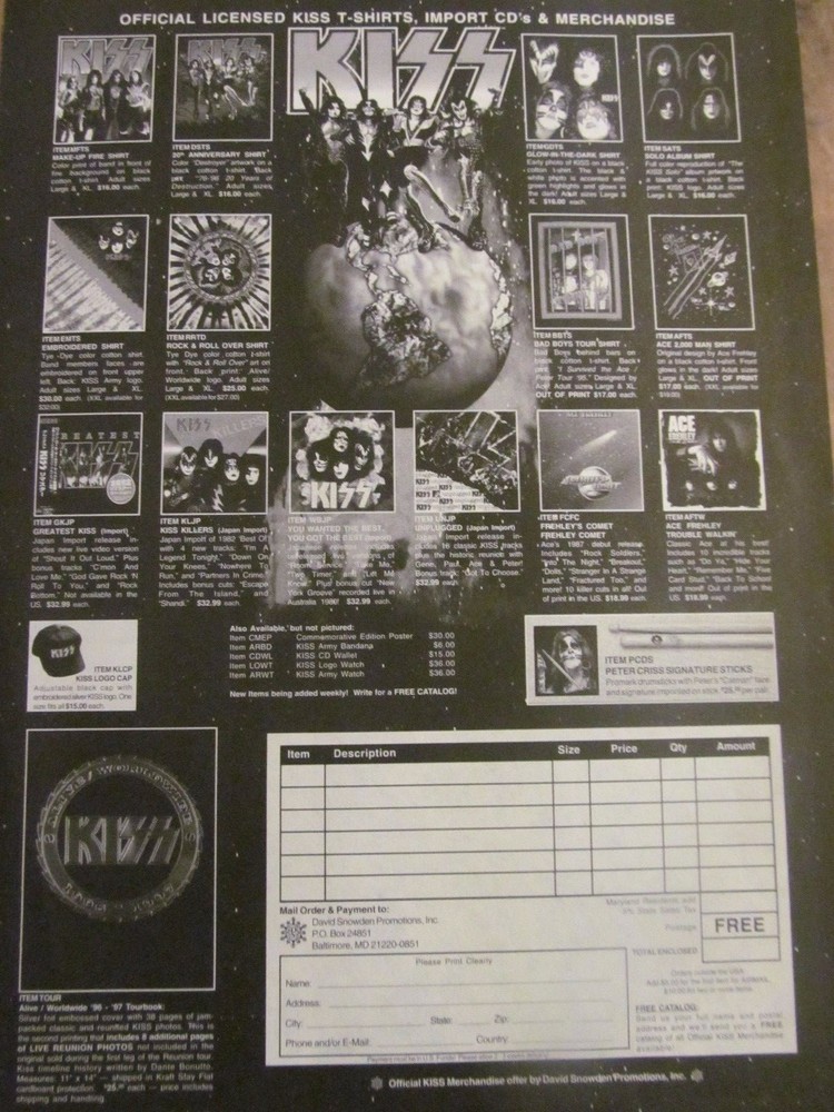 Kiss, Merchandise, Full Page Vintage Promotional Ad
