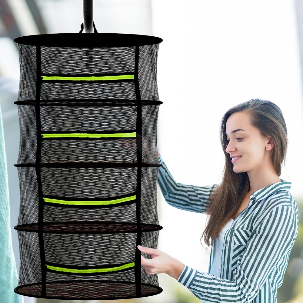 Herb Drying Rack Hanging-8 Layer, Collapsible Large Capacity Mesh Net with Gr...