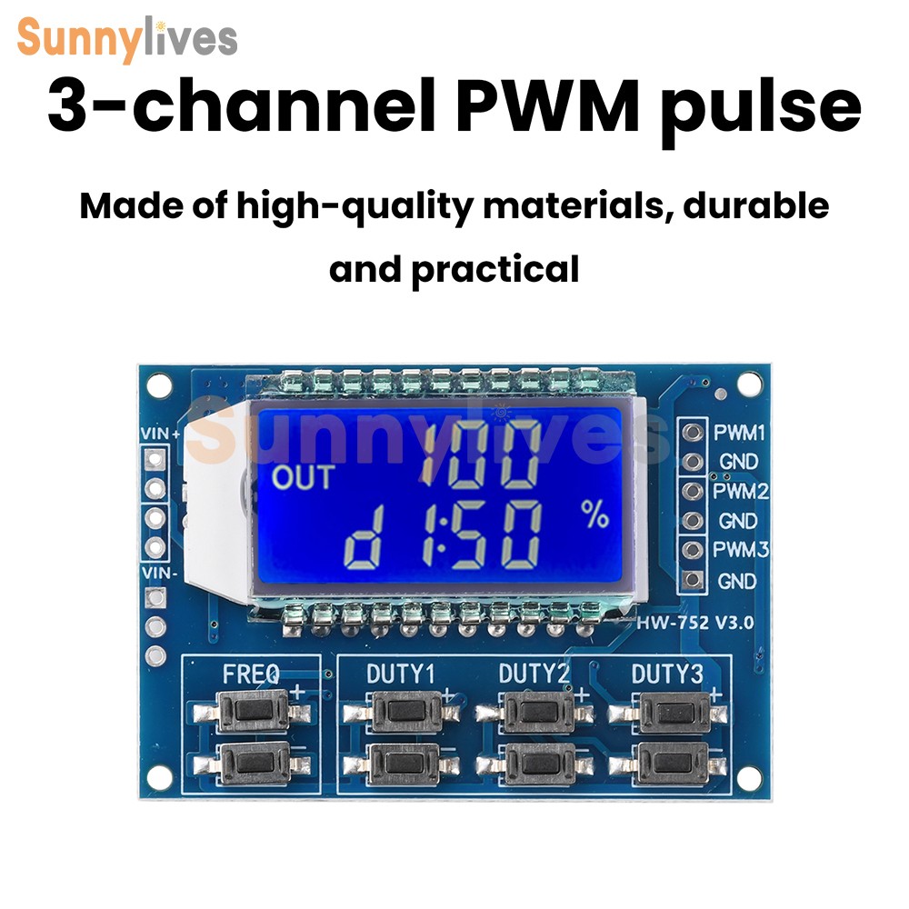 3-Channel Signal Generator PWM Pulse Wave Frequency Duty Cycle Adjustable Module