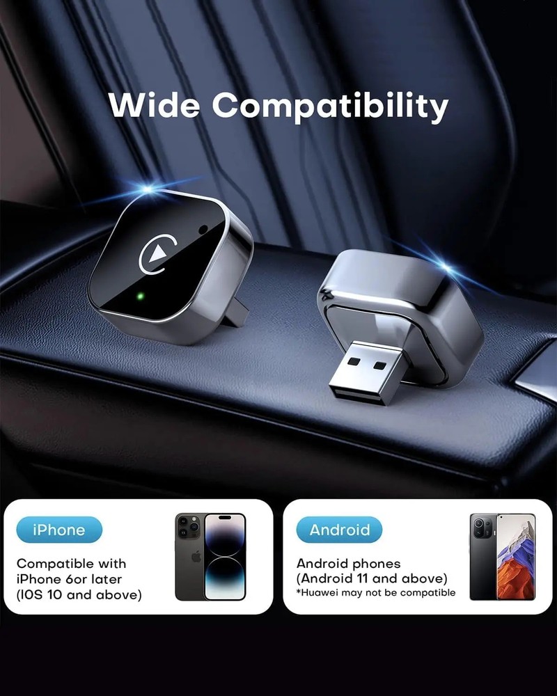 Wireless CarPlay & Android Auto Dongle, Fast Auto-Connect, Compact Plug & Play f