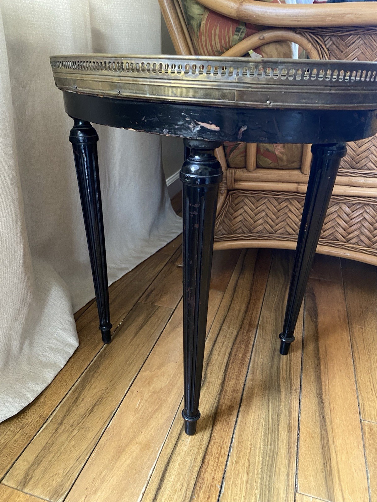 FRENCH Louis XVI Style Small Bouillotte Marble Top And Brass Edge Side Table