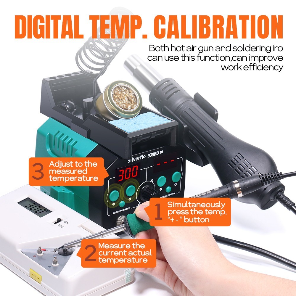775W 2in1 Digital Soldering iron Station with Hot Air Gun T12 Heating Elements