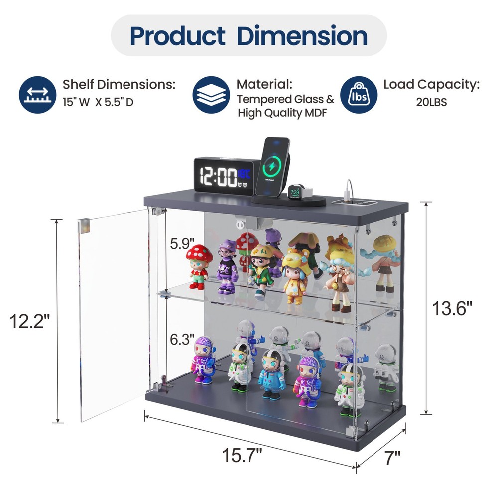 Smart Display Case with Human Sensor, Display Box with LED Lights for Figures
