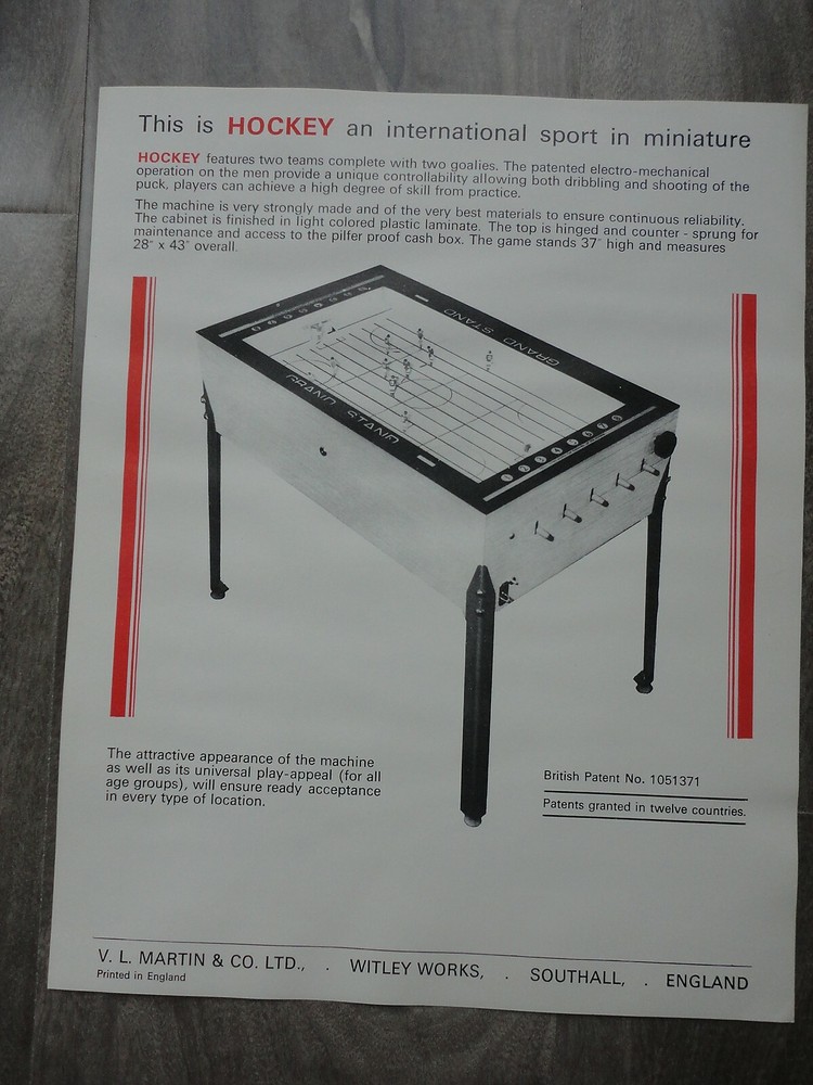 Hockey Arcade Machine Flyer Original Martin Brochure