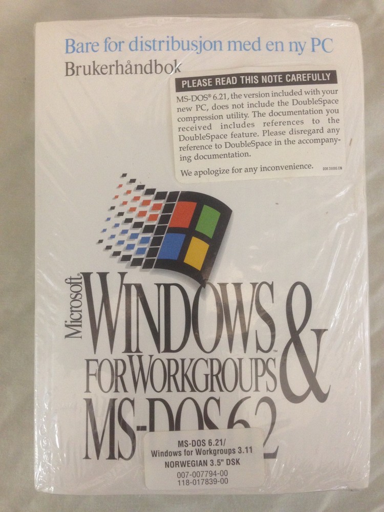 Norwegian Microsoft Windows for Workgroups 3.11 & MS-DOS 6.21 Diskettes Manual