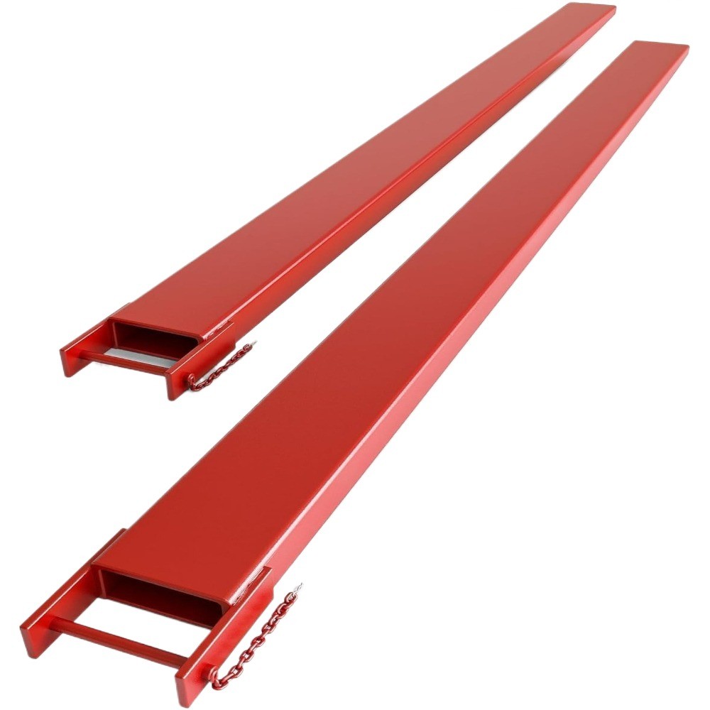96" Pallet Fork Extensions, 5500 Lbs Capacity, 5.3" Width Pair for Forklifts Red