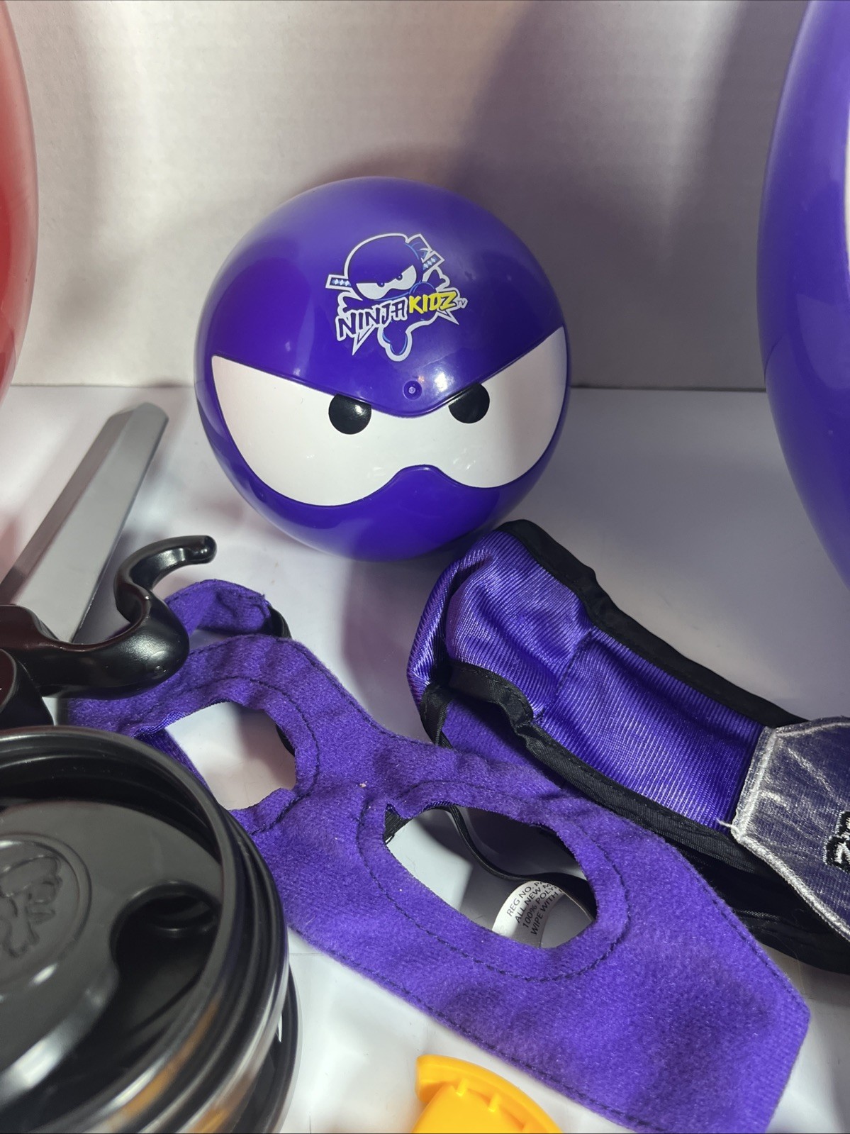 Ninja Kidz Lot Giant Mystery Ball Toy Purple/Red Case Figures Costume Mask Belt