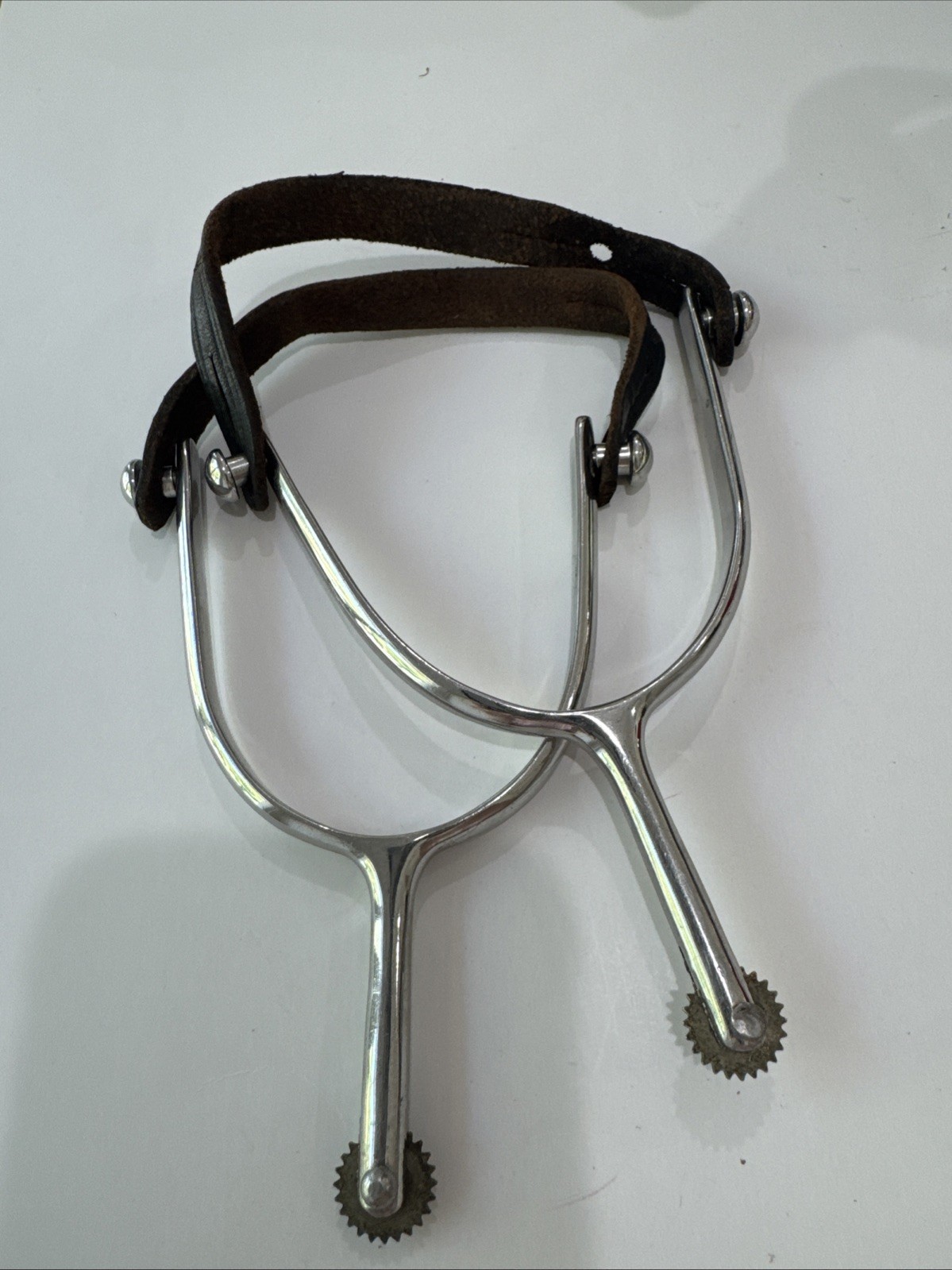 Vintage Pair Metal and Leather Western Cowboy Boot Spurs