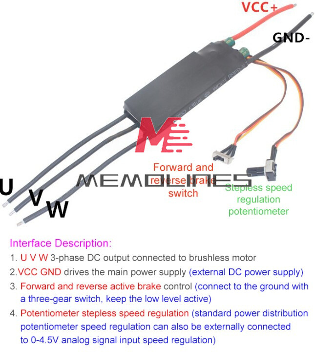 3 phase DC6-24V 200/1000W Brushless Hall Motor Pump Driver ESC Speed Controller