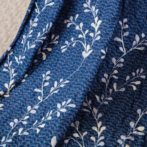 Microfiber Flower Pattern Quilted Throw Blanket for Floral Navy