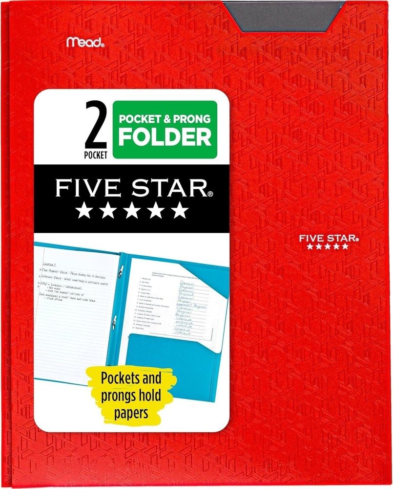 Durable Water-Resistant Plastic Folder - 2 Pockets & Prong Fasteners, Fire Red