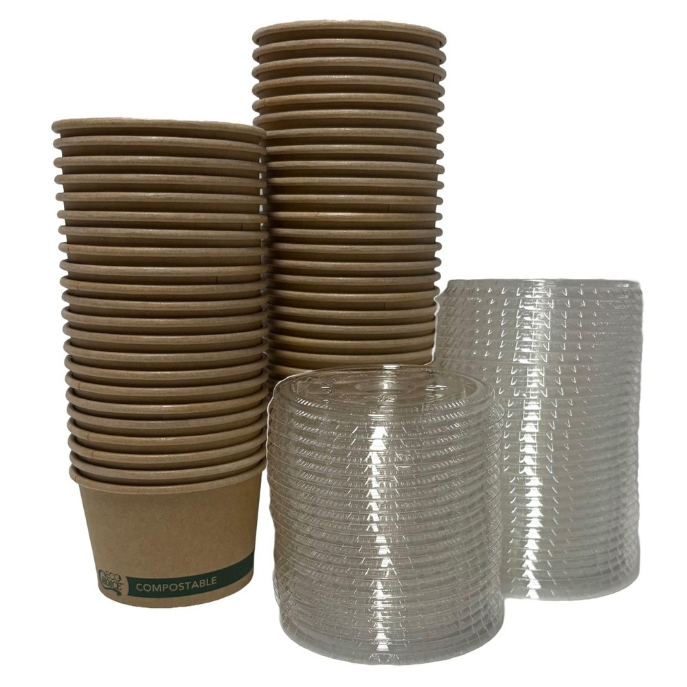 4 Ounce Souffle Cups and Lids - 100% Biodegradable and Compostable - 50 Pack
