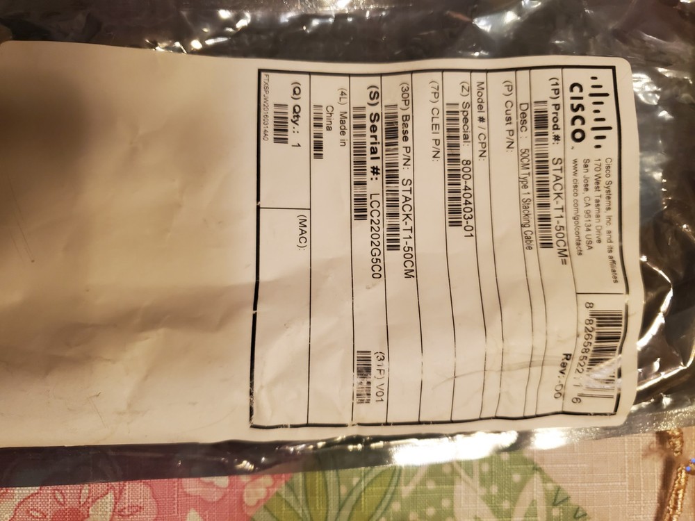 Cisco Stack-T1-50CM V01 Type 1 Stacking Cable 800-40403-01 New