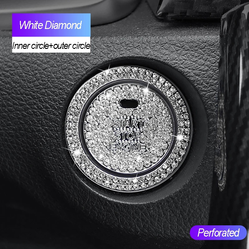 2Pcs/set Car Start Switch Button Auto Decorative Diamond Stickers Rhinestone Rin