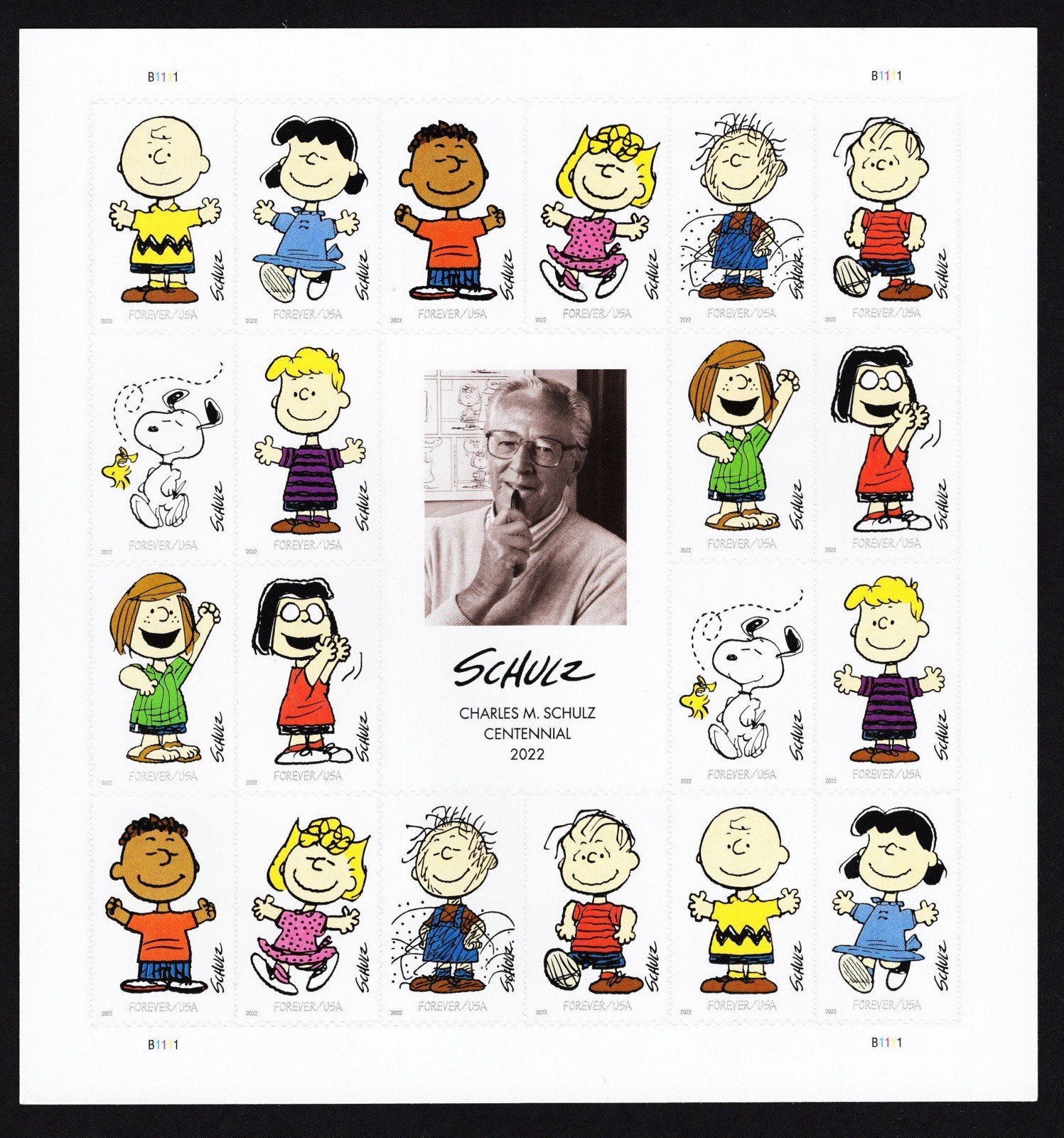 2022 USPS SHEET OF 20 FIRST CLASS LETTER STAMPS CHARLES SCHULZ CHARLIE BROWN 78¢