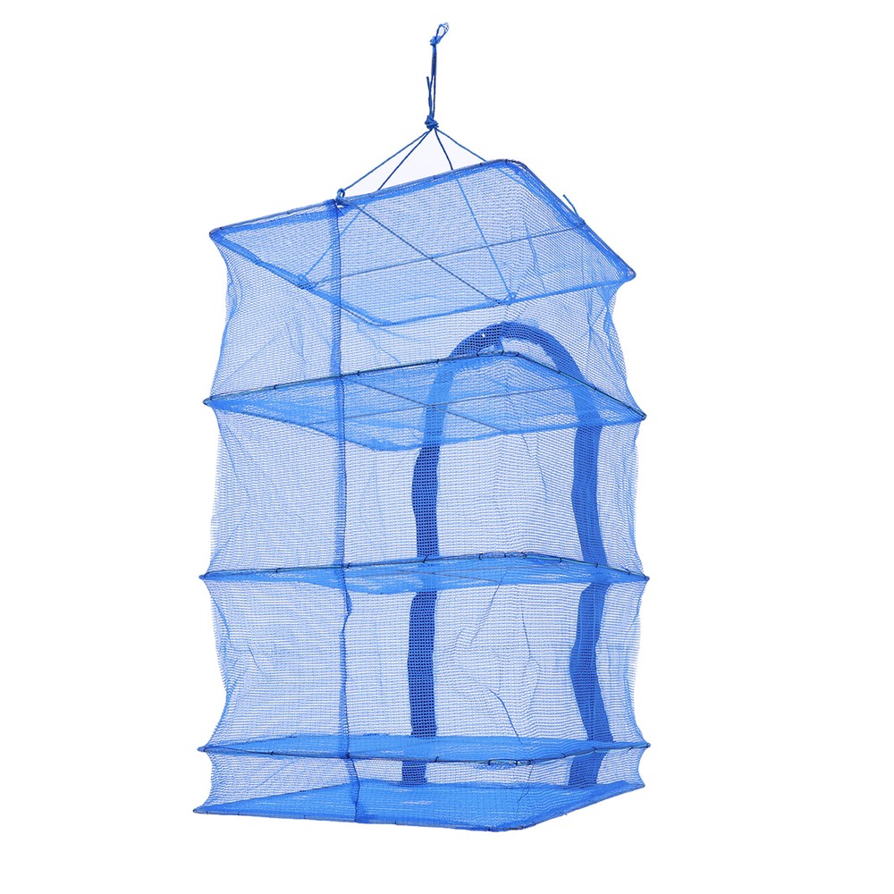 4-Layer Drying Fish Rack Net Hanging Herb Mesh Rack Foldable Net w/Zippers Blue