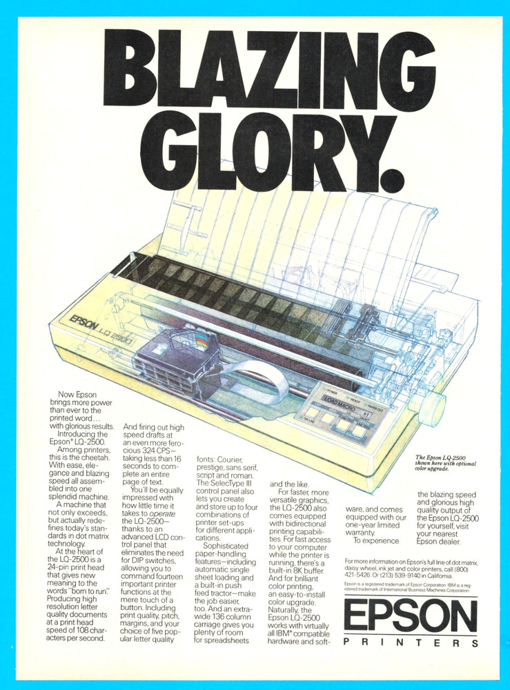Epson computer printer dot matrix home PC ephemera vintage print ad 1986