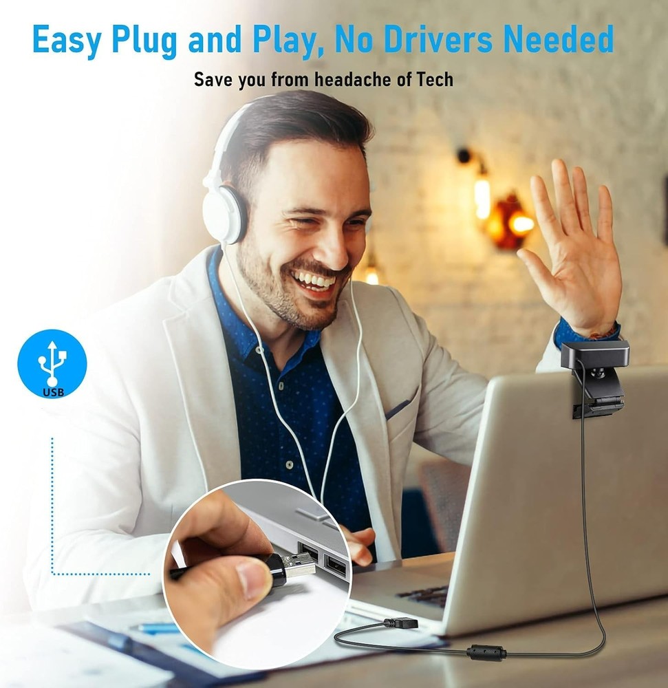 Plug & Play Web Camera with Auto Low Light Correction – Ideal for Video Calls