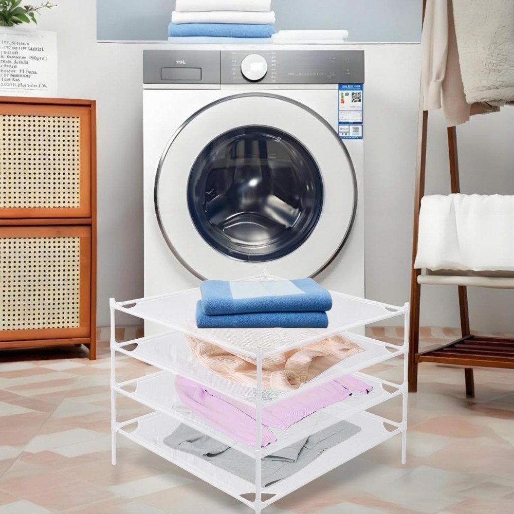 Sweater Drying Rack 4-Layer Clothes Flat Mesh Clothing Stackable Laundry