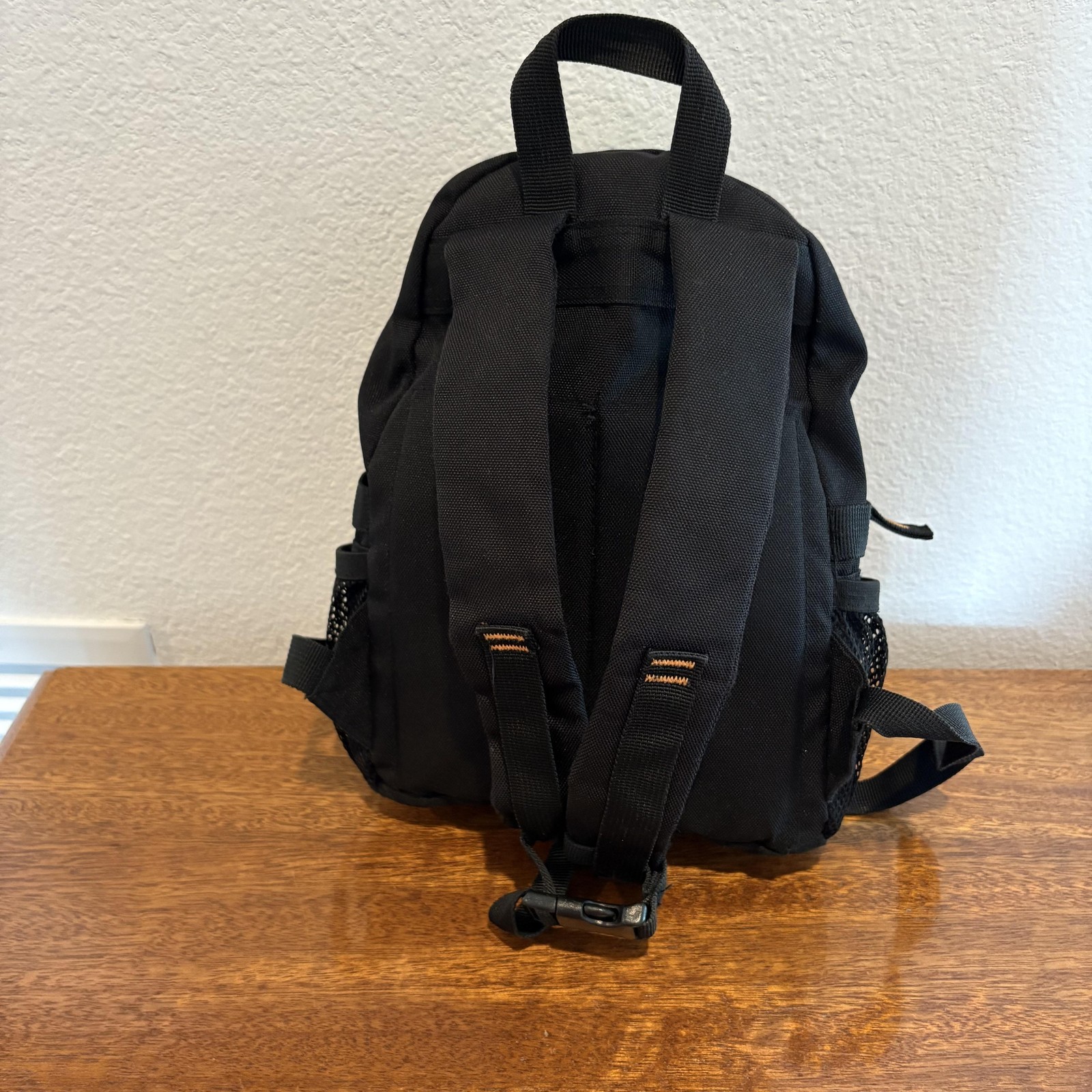 Mini Backpack Black Orange Bungee Mesh Pockets Disney McQueen Baymax Charms