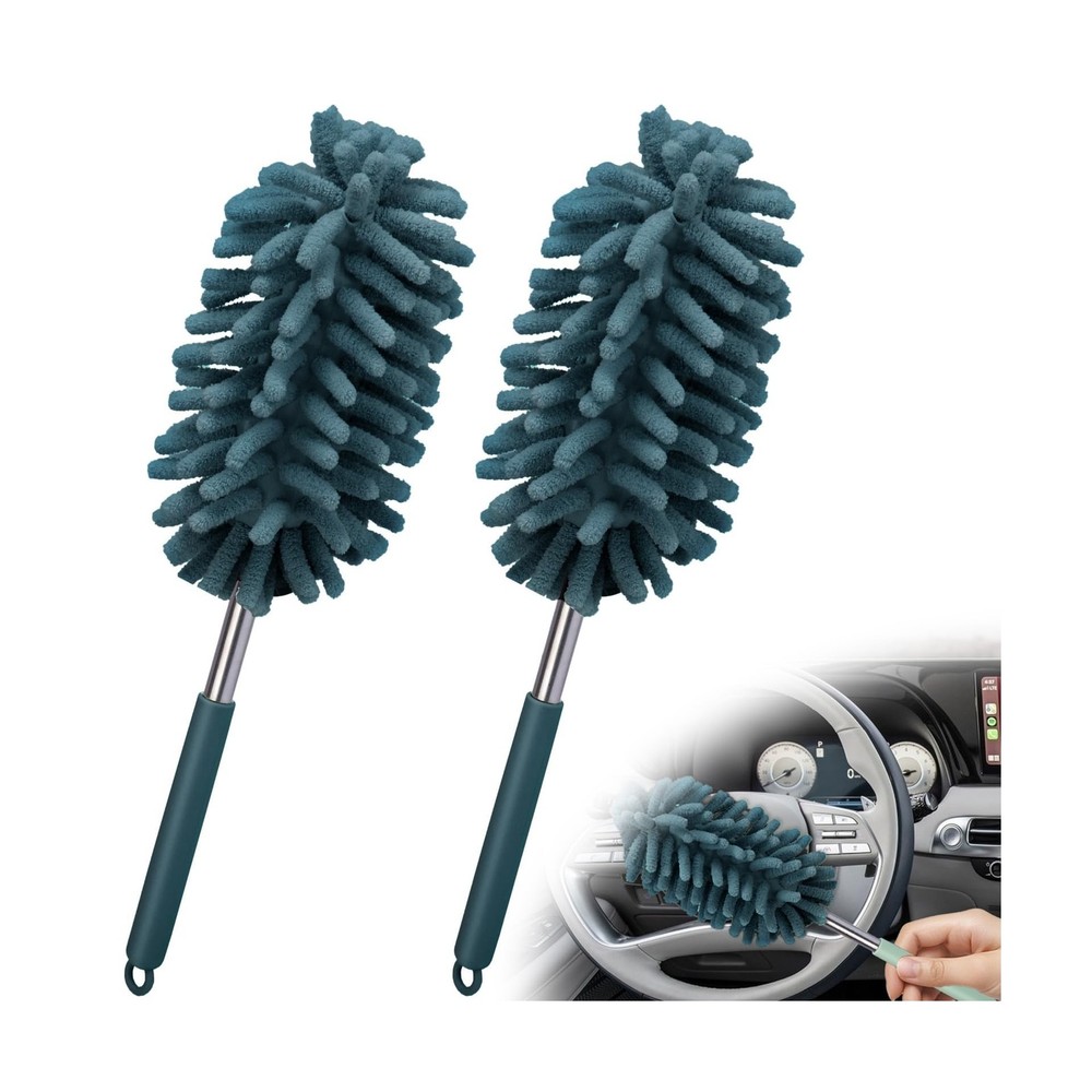 2 PCS Car Interior Duster with Extension Pole, Microfiber Car Dusters with Be...