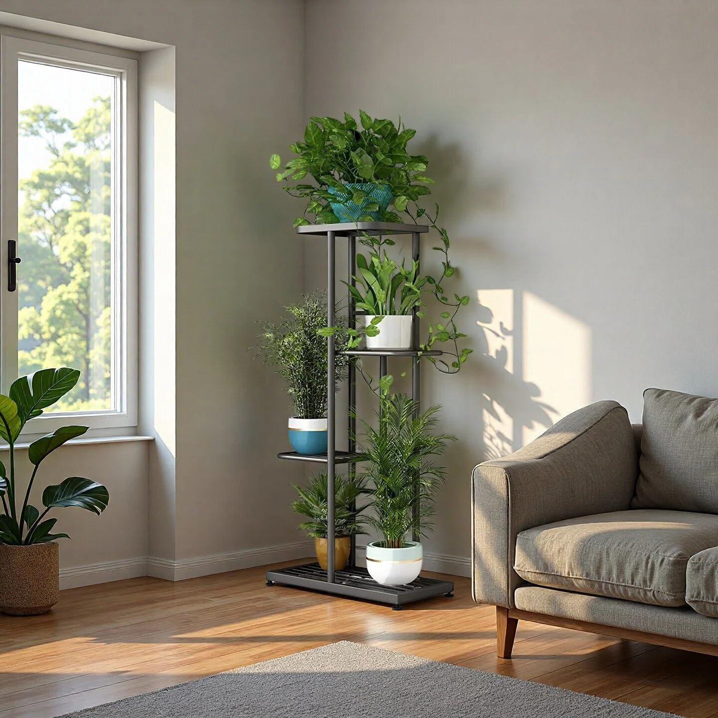 Plant Stand Indoor Outdoor Corner 4 Tier Metal Plant Shelf Patio Plant Rack for