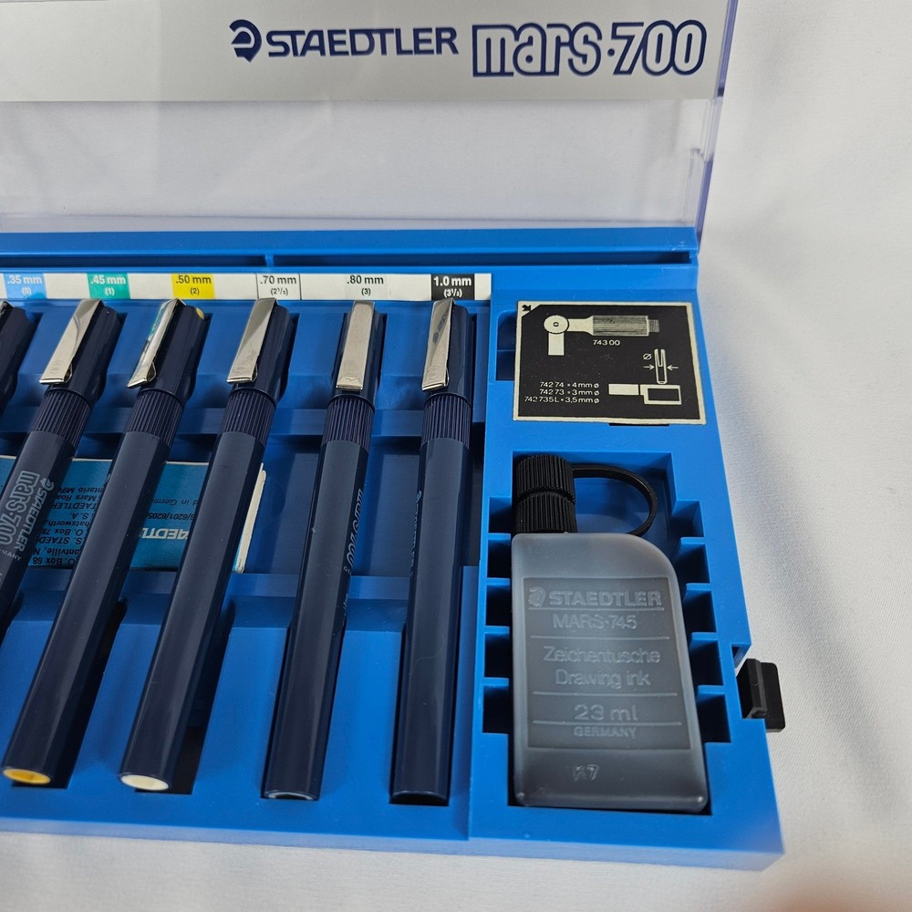 Vintage Staedtler Mars 700 Technical Pen Set 7 Sizes Drafting Germany