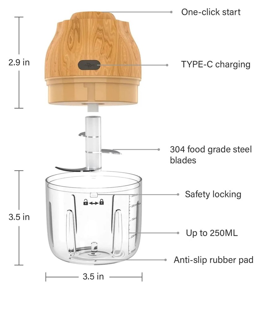 Garlic, Fruit, and Vegetable Mini Food Chopper: Compact Wireless Processor Id...