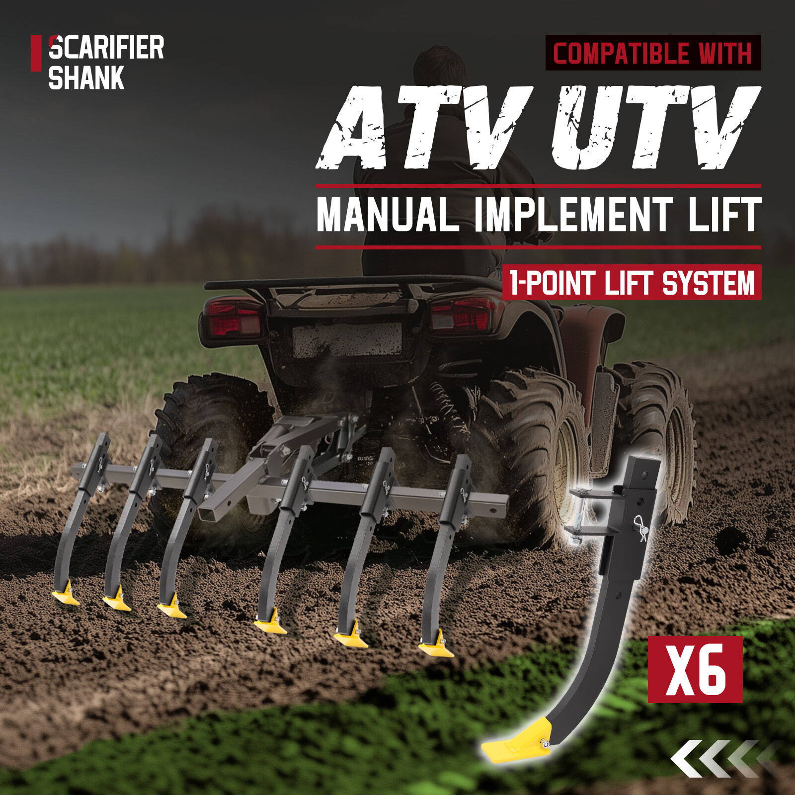 6 Steel Scarifier Shank w/Hardware For ATV/UTV Manual Implement Lift 1 Point