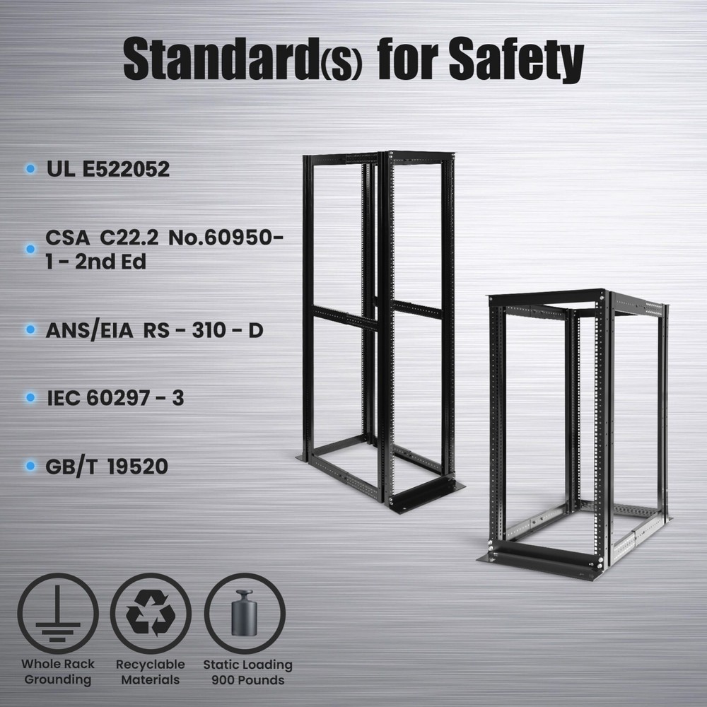 27U 4 Post Open Frame Data Network Server Rack 19" Adjustable Depth Aluminum