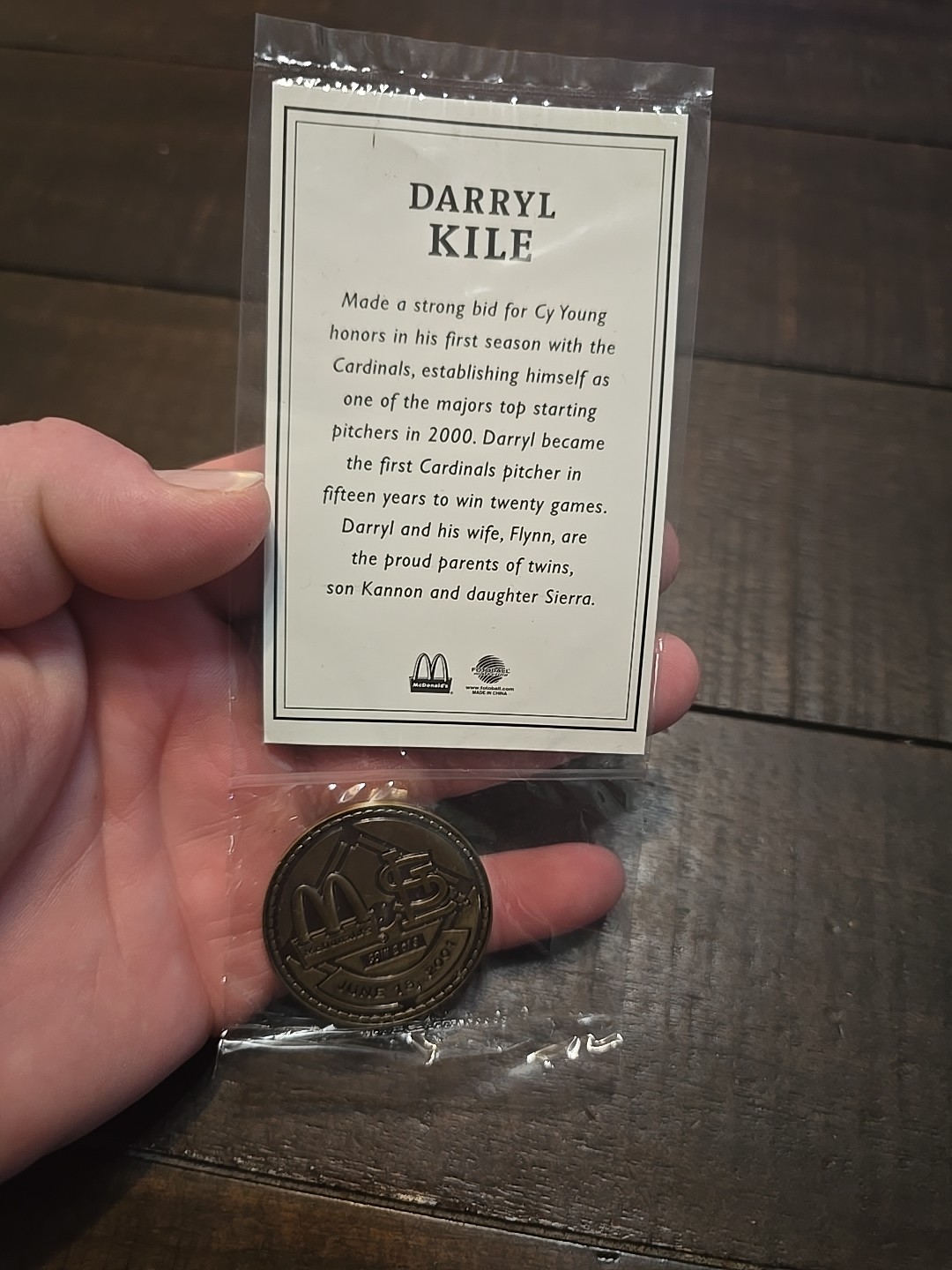 NEW! Darryl Kile, St Louis Cardinals McDonalds Coin, Token And Baseball Card