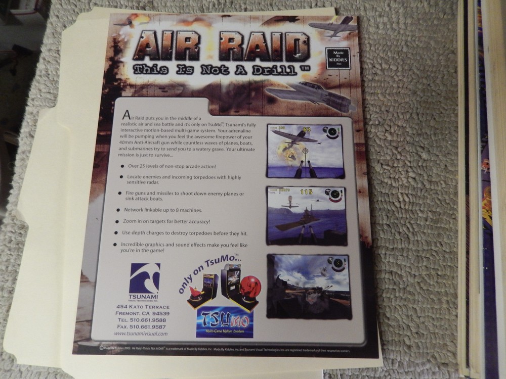 old stock AIR RAID TSUMO   ARCADE video  GAME  FLYER