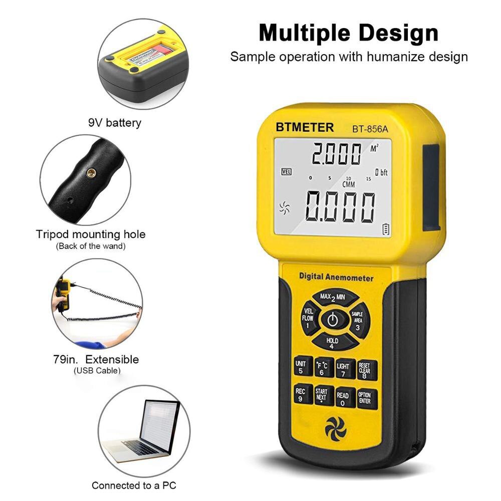 BT-856A Digital CFM Anemometer Measures Wind Speed Flow and Temperature Tester