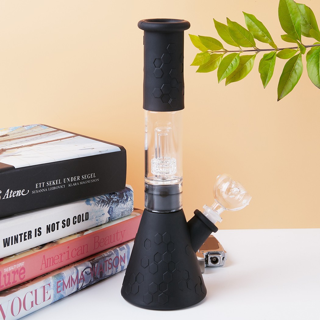 11" Heavy Duty Glass Bong Silicone Water Pipe Smoking Tobacco Beaker 14MM Bowl