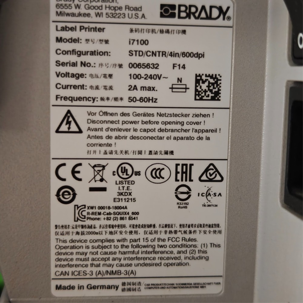 Brady Printer i7100 Industrial Label Printer 600dpi