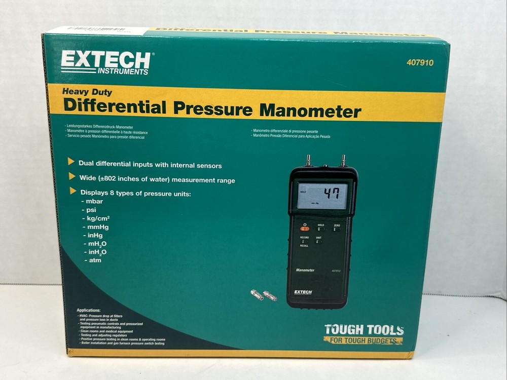 EXTECH Model 407910 Differential Pressure Manometer With Case