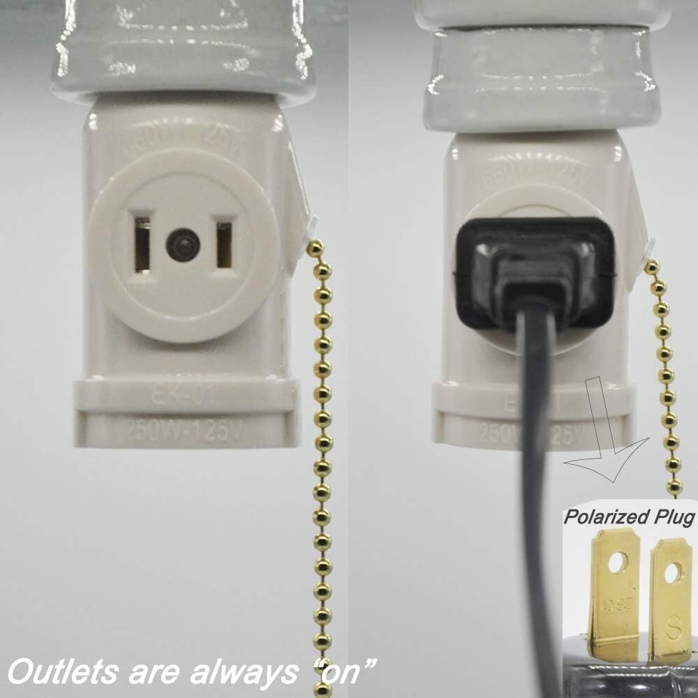 2 Pack E26 Light Bulb Socket Adapter With Pull Chain Switch For Extra Outlet