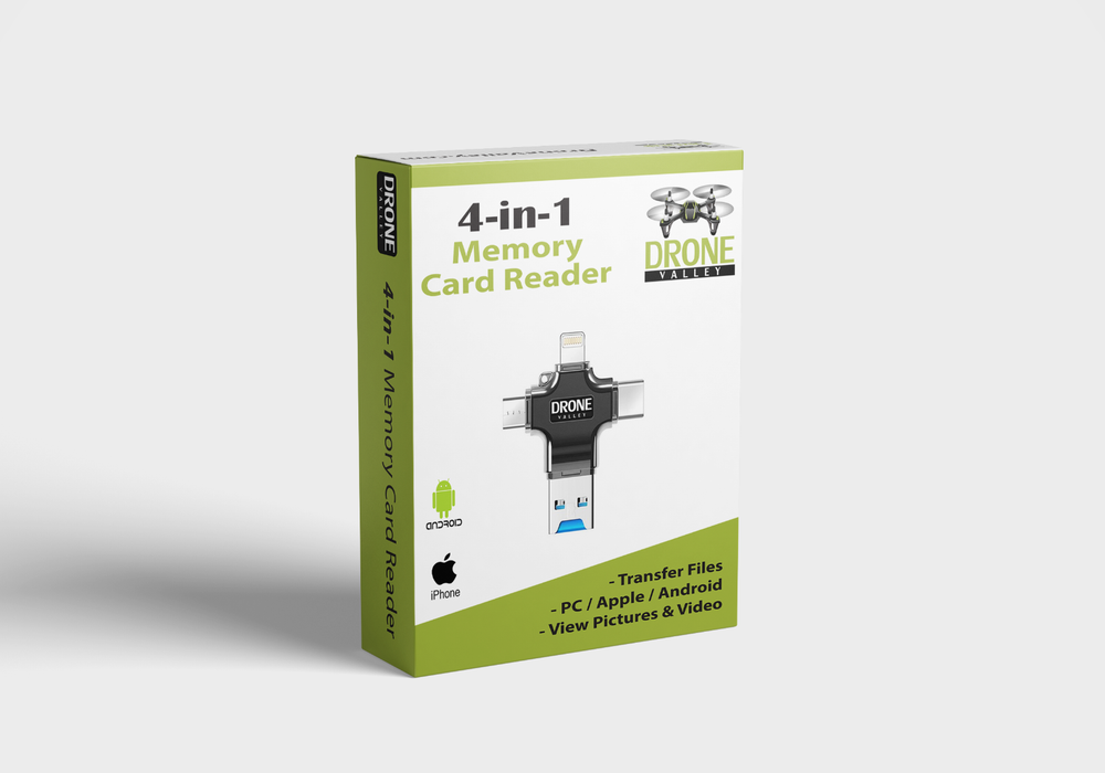 Drone Valley 4 in 1 Micro SD Memory Card Reader - Copy / Move / View Your Files