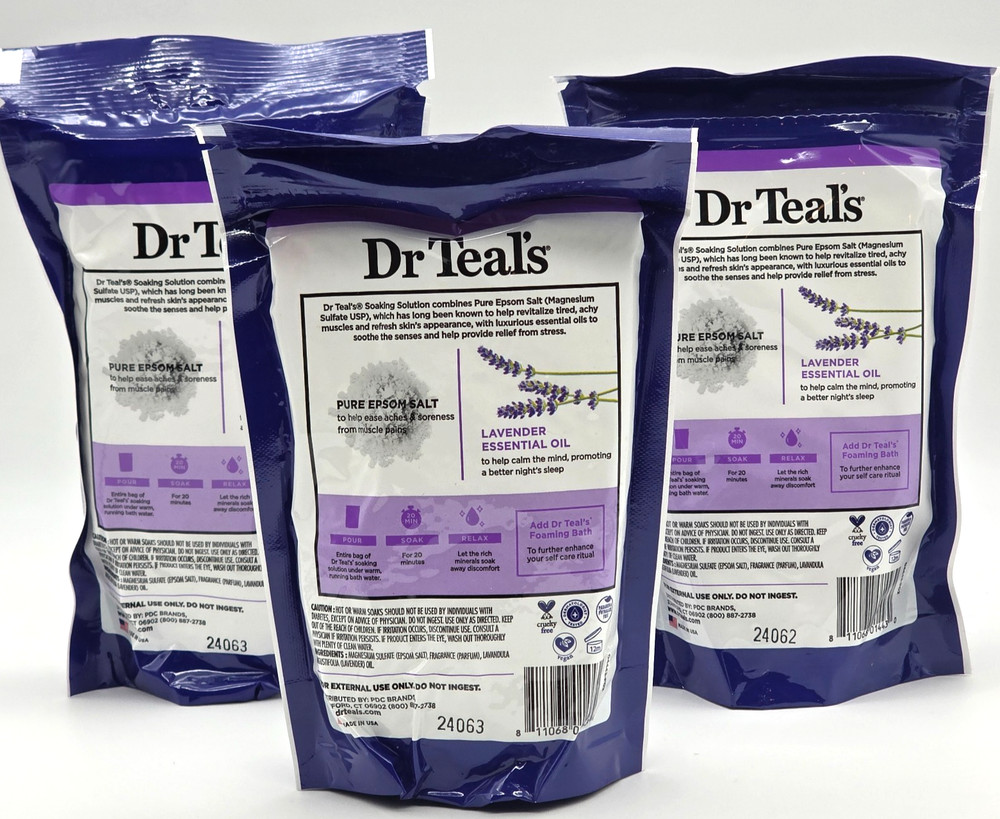 3 Pack Dr Teal's Pure Epsom Salt Soaking Solution Lavender Sleep Bath Foot