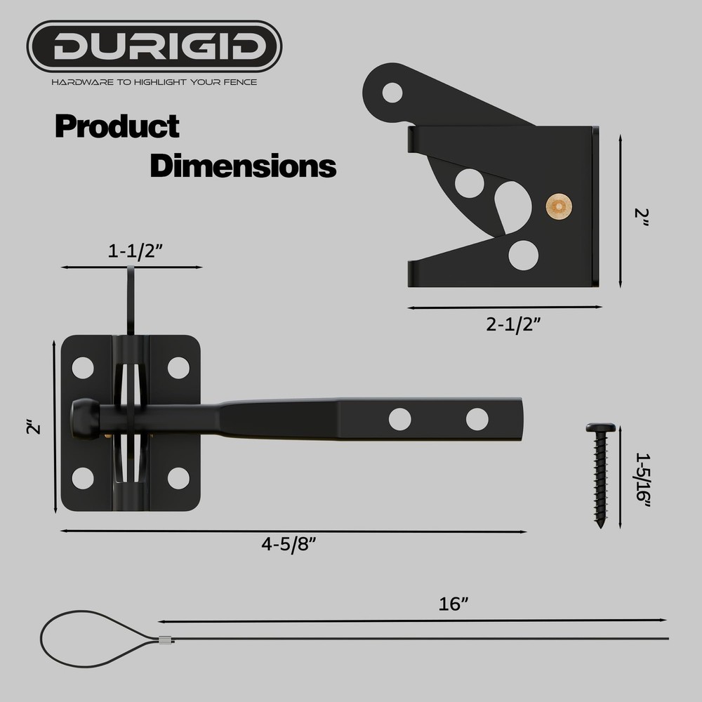 DURIGID Spring Loaded Gate Latch Pull String Fence Latch, Black