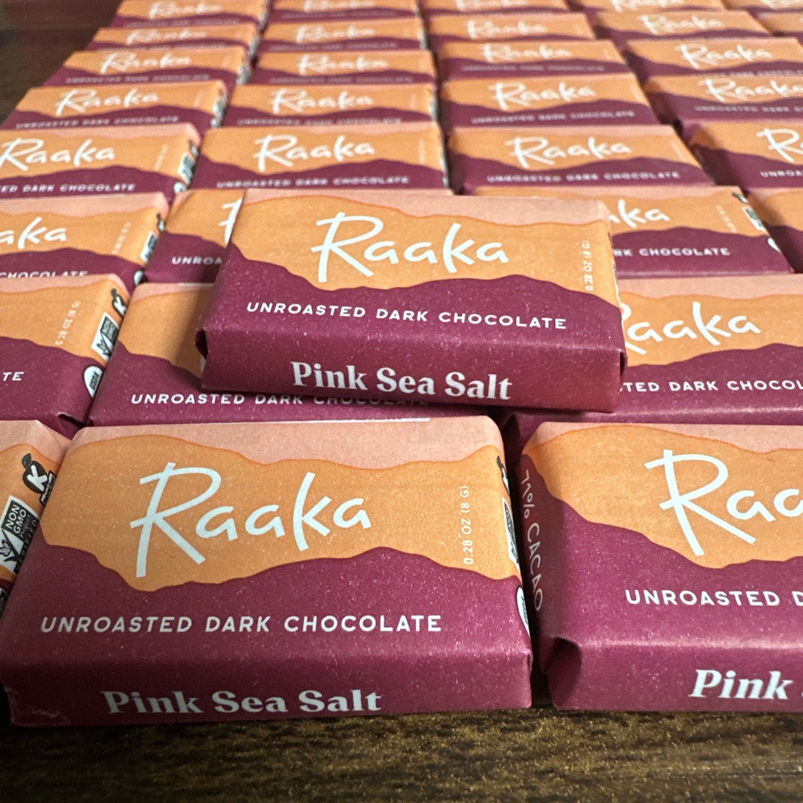 88 Raaka Organic Dark Chocolate 71% Cacao Vegan GF Soy Free 0.28Oz Pink Sea Salt
