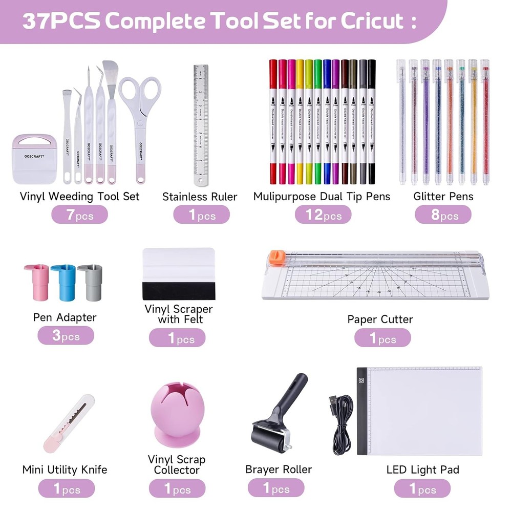 37Pcs Essential Tool Set, Ultimate Tool with 7Pcs Weeding Tools for Vinyl, LED L