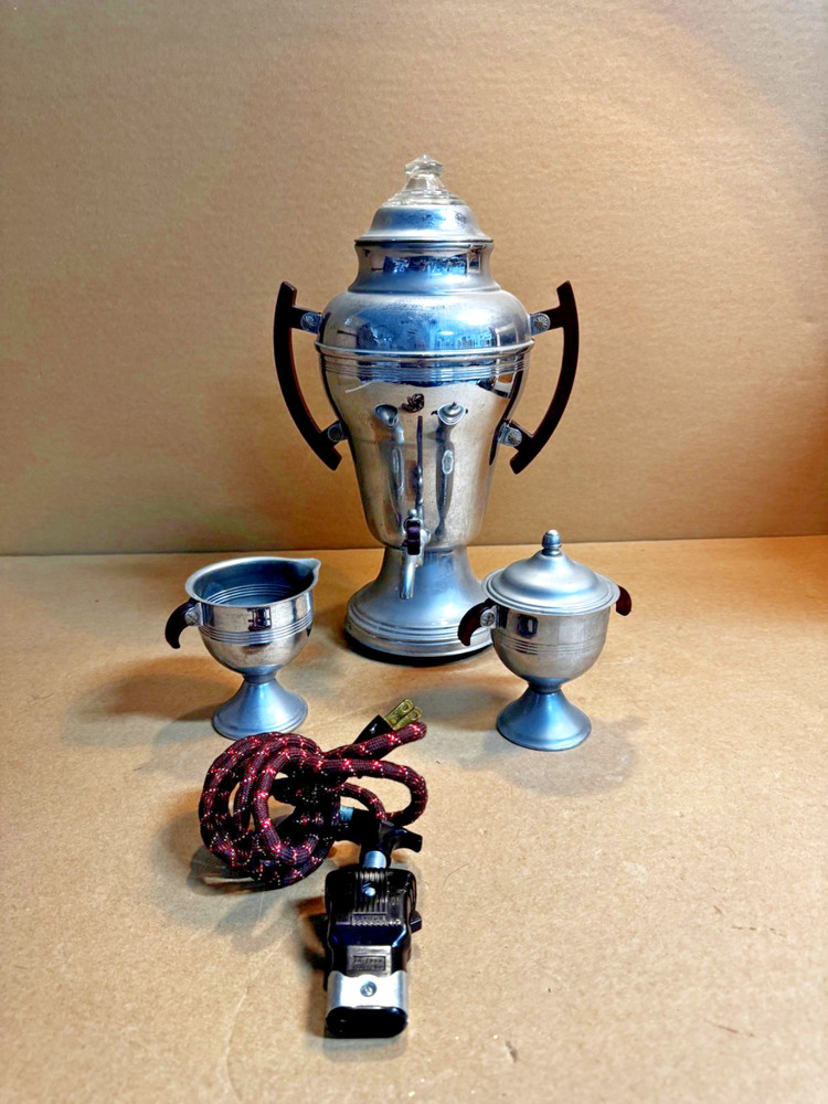 VINTAGE ART DECO COFFEE POT . ~ CHROME ELECTRIC PERCOLATOR