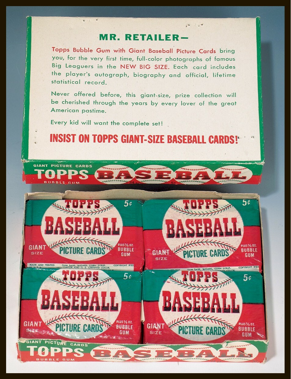 1952 MANTLE CARD CHASE BOX- 21 PACKS + AUTOGRAPH CARD + 2 1950/60'S CARDS