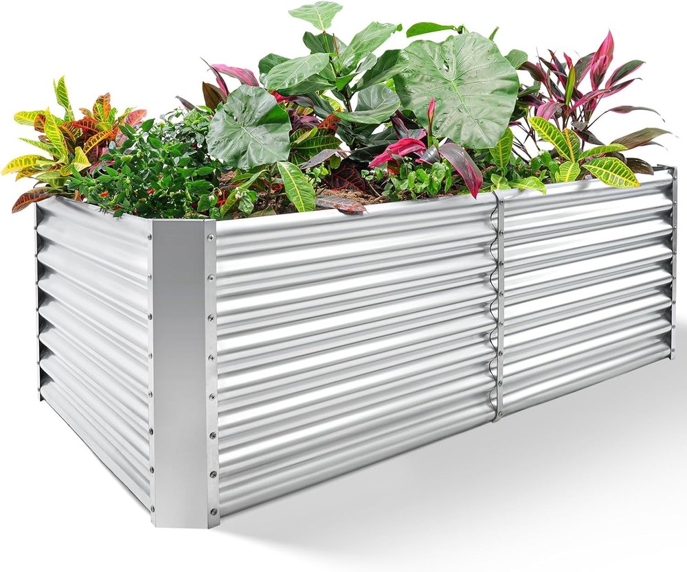 6 x 3 x 2 ft Galvanized Metal Raised Planter (Silver)