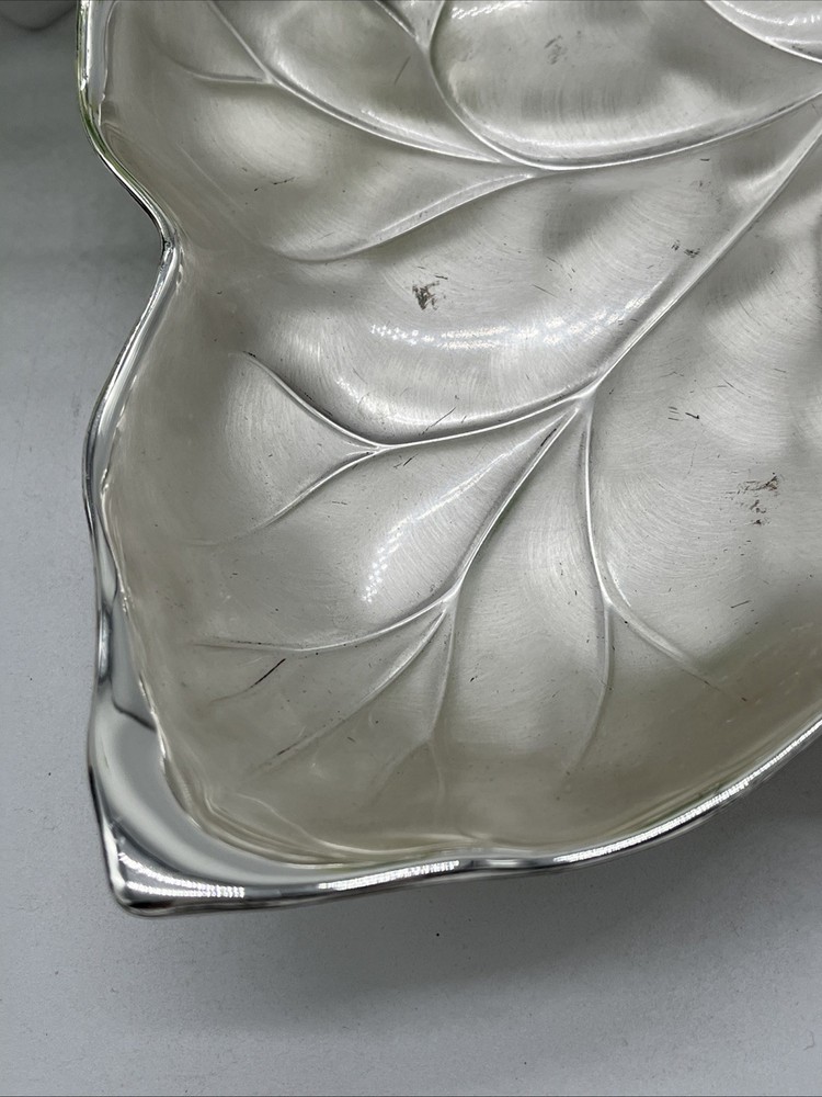 Vtg Germany EPBrass Silver IKORA WMF Grape Leaf Footed Dish Tray 6500
