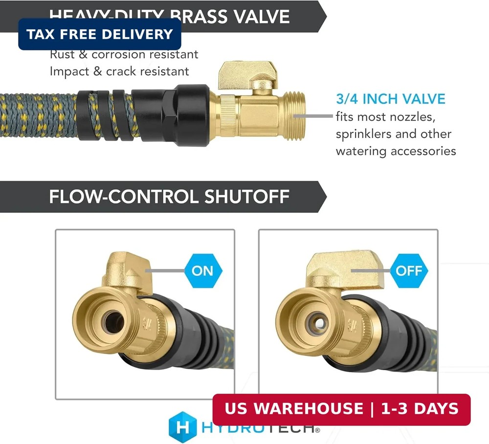HydroTech 100 ft Expandable Garden Hose with Patented Force Control Technology -